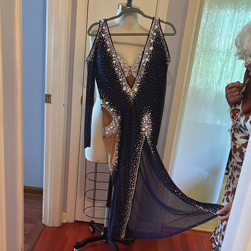 Black and Silver Sequin Embellished Plunge Gown